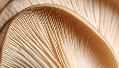 Close-Up of Oyster Mushroom Gills Pale Beige Cream Tones Natural Texture