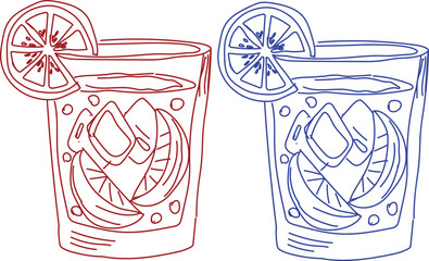 Hand-drawn cocktail party clipart set, trendy outline illustrations of summer drinks, glasses, fruit and party elements in doodle style, vector illustration isolated on white background, summer drink