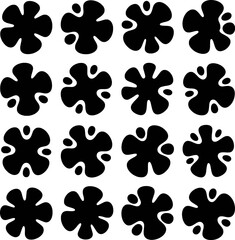 Fototapeta premium Black blob shapes with rounded petals and small dots white organic