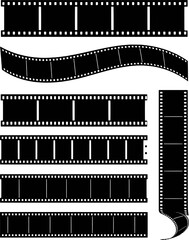 Black film strips with perforations in various arrangements reel movie