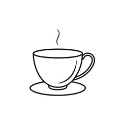 Minimal Line Art Tea Cup with Saucer – Outline Illustration