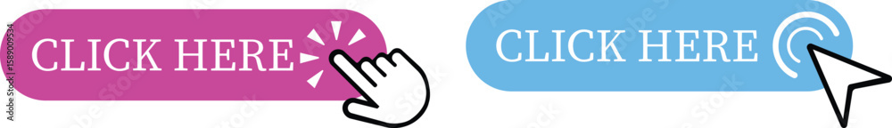 Fototapete Click Here Button Icon set.Pointer Click button. Modern action button mouse click symbol. Computer mouse click cursor or Hand pointer symbol. Cursor arrow icon. Clicking finger. Vector illustration.