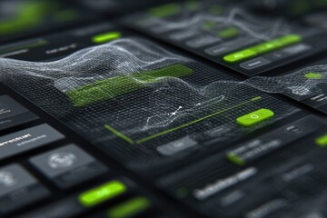 Futuristic Interface Concept Displaying Data Driven Insights and Analytics with a Modern and Streamlined Dark Green Aesthetic Design
