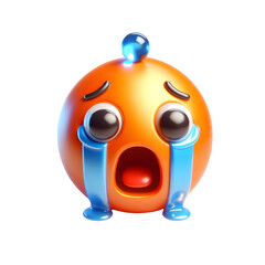 3D Cartoon Plastic Crying Face Emoji Icon Isolated on Transparent Background