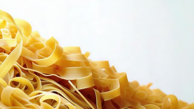 A bundle of pasta being thrown upwards, spaghetti and other shapes visible