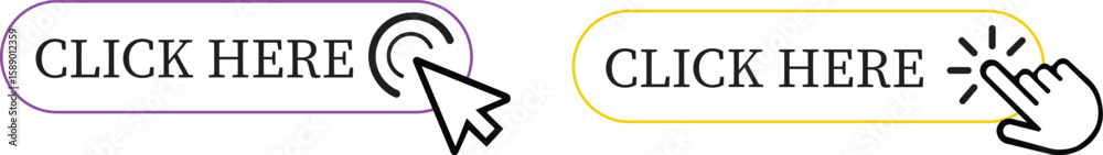 Poster click here button icon set.pointer click button. modern action button mouse click symbol. computer m