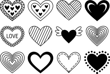 Diverse Heart Shapes Collection With Decorative Elements love symbol
