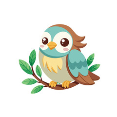 Cute Cartoon Owl on Branch – Children’s Illustration
