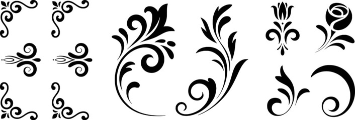 Elegant black floral and scrollwork decorative elements ornate