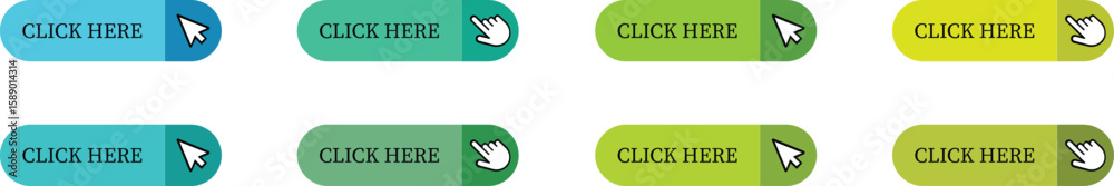 Poster click here button icon set.pointer click button. modern action button mouse click symbol. computer m