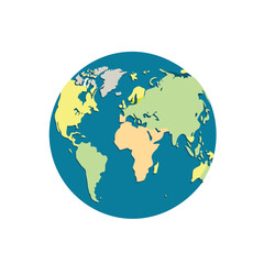 World Map Globe Icon – Colored Vector Earth Illustration with Continents