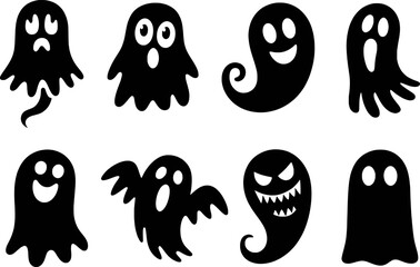 Halloween ghost collection with various expressions and styles spooky scary