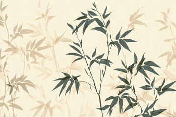 Traditional Bamboo Japanese Pattern on Beige Background