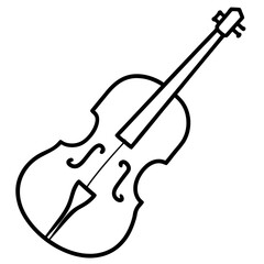 Obraz premium Elegant black line art of a violin with strings and bow isolated on white background