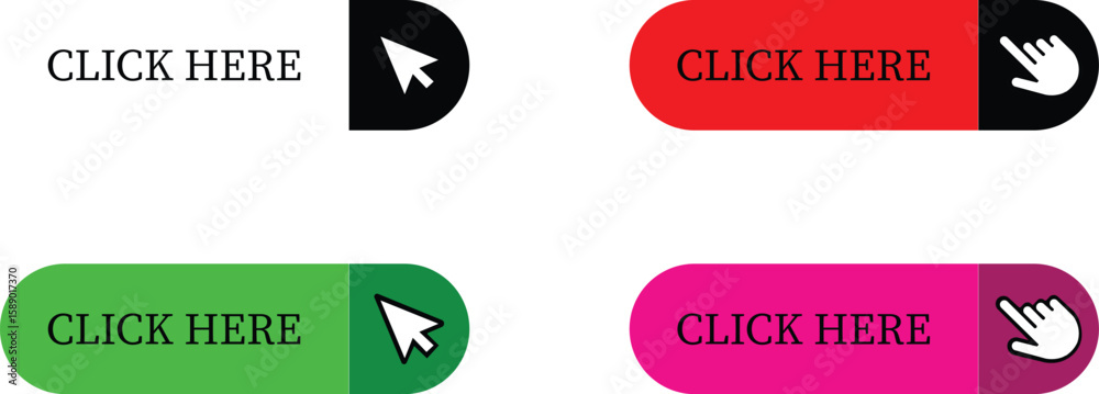 Aufkleber click here button icon set.pointer click button. modern action button mouse click symbol. computer m