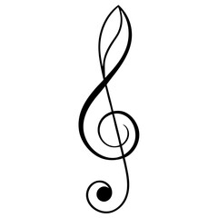 Obraz premium Elegant line art of a treble clef musical symbol with decorative flourishes isolated on white background