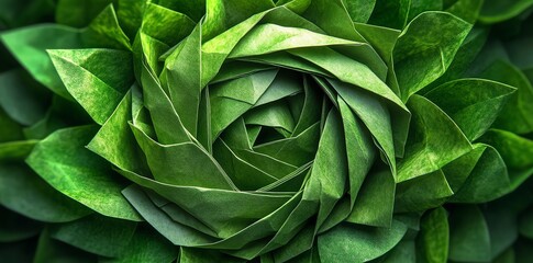Abstract Green Folded Paper Spiral Design Background