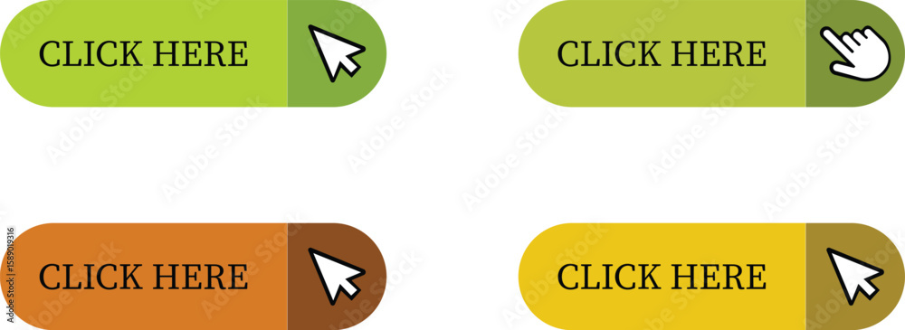 Aufkleber click here button icon set.pointer click button. modern action button mouse click symbol. computer m
