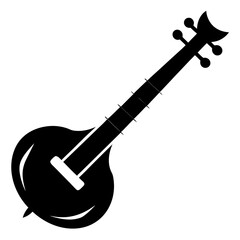 Classic indian sitar silhouette in black isolated on white background