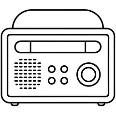 Retro radio line art with classic dials and speaker isolated on white background