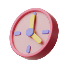 Colorful 3d wall clock vector illustration with pink casing and vibrant design on a white background