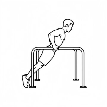 Man Performing Dips on Parallel Bars - Strength Training Workout
