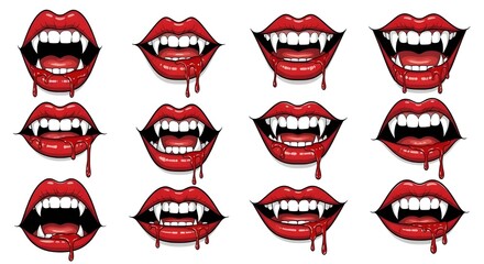 Vampire Lips & Mouth Set – Fanged Red Lips with Bloody Saliva Expressive Emotions Halloween 