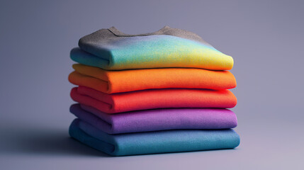 Stack of Folded T-Shirts with Gradient Color