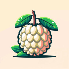 Stylized custard apple with leaves depicted in a vector illustration