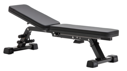 Adjustable workout bench for strength training in a well-lit gym with fitness equipment in the background