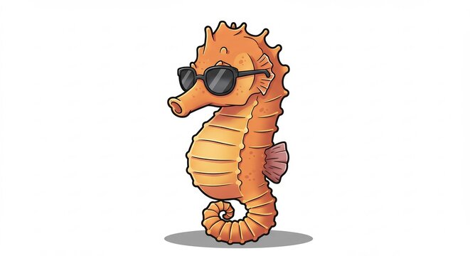 Hippocampe styl&eacute; lunettes soleil dessin anim&eacute; joyeux. AI Generated