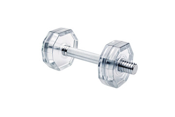 Obraz premium Transparent glass dumbbell with chrome threading and clear octagonal weight plates, isolated on a transparent background