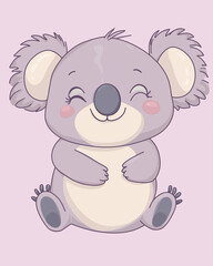 Fototapeta premium Cute cartoon koala illustration of a smiling animal from Australia on pink background