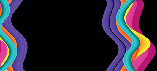 Abstract Vector Wave Design with Wavy Curves and Silhouettes — Decorative Pattern and Texture Artwork for Cards, Frames, Wallpapers, and Backgrounds — Colorful Orange, Black, and Light Space Backdrop 