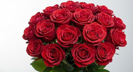 Naklejka premium Roses rouges brillantes lumière douce bouquet romantique. AI Generated