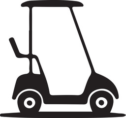 Black silhouette of golf cart icon on white background.