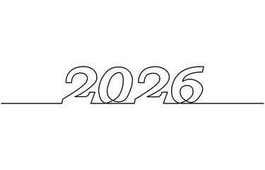 2026 New Year continuous one line drawing vector illustration. Editable stroke, for minimal and modern design.
