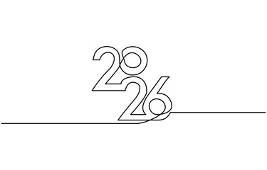 2026 New Year continuous one line drawing vector illustration. Editable stroke, for minimal and modern design.