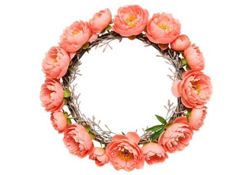 Coral Peony Wreath Transparent Background