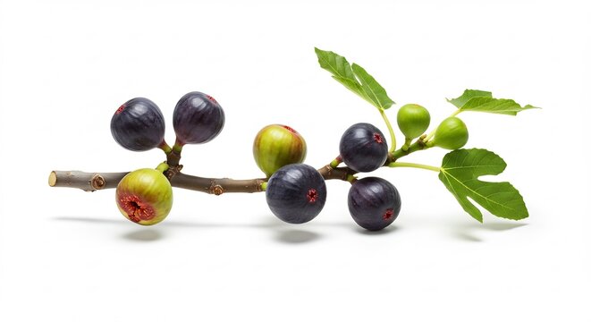 Figues noires juteuses branche verte lumiere naturelle. AI Generated