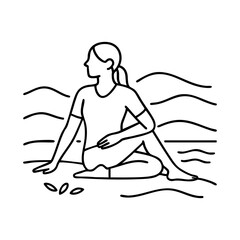Seated spinal twist yoga pose with ocean waves for release and flow