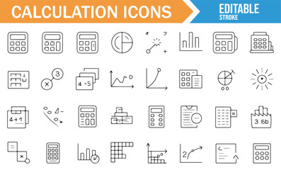 Business and finance calculation icons for web, print, and presentations.