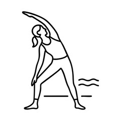 Standing side stretch yoga pose outdoors with gentle wind waves