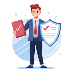 3D Businessman Holding Insurance Document