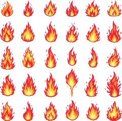 Flame Silhouette Vector Pack – Monochrome Grid of 25 Unique Fire Motifs in Organic & Stylized Shapes