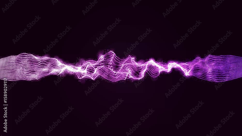 Poster abstract wavy lines infinite loop with particles dust. abstract purple wave line background