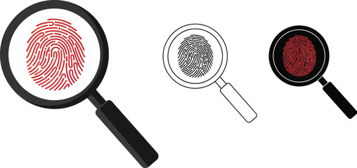 Fingerprint analysis with magnifying glass for crime scene investigation and forensic science study vector