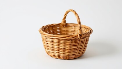 Empty wicker basket isolated on white, rustic storage and decor solution wicker