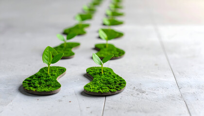 Green Plant Growth Footprints on Grey Background