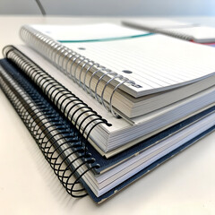 Stack of spiral notebooks with lined pages, perfect for school, office, writing, studying, or journaling.